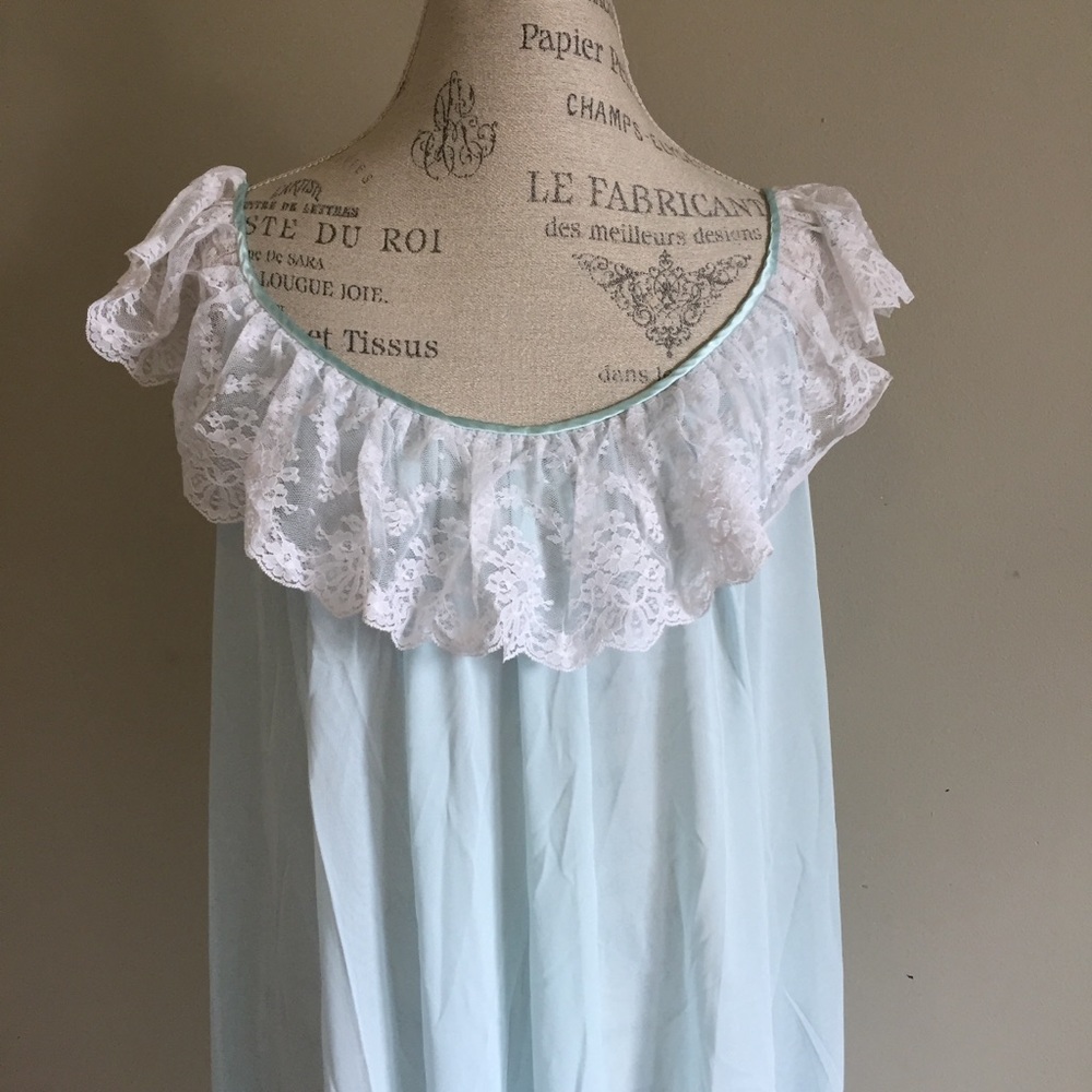 Vintage blue white lace slip dress m/ l - Picture 7 of 13